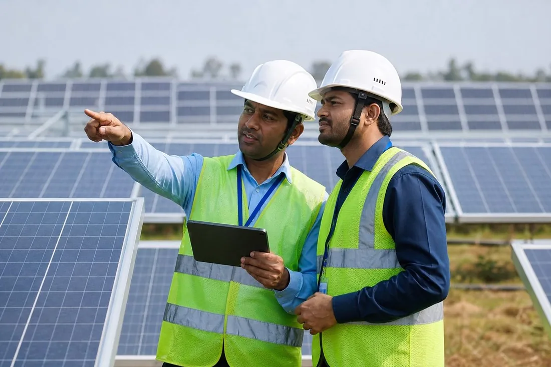 Cosmic engineers at a solar installation site